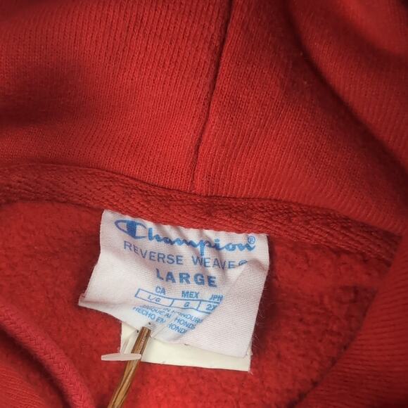 Champion Hoodie Men Large Red Embroidered Reverse Weave Pullover Sweatshirt - Picture 2 of 6